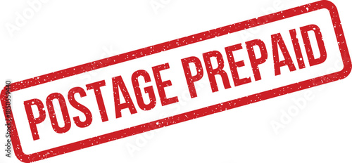 Classic red grunge effect stamp displaying the bold text POSTAGE PREPAID for mailing services