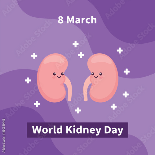 Cute Kidney Characters Celebrating World Kidney Day Awareness