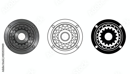 Technical illustrations of mechanical gears in various styles on a white background