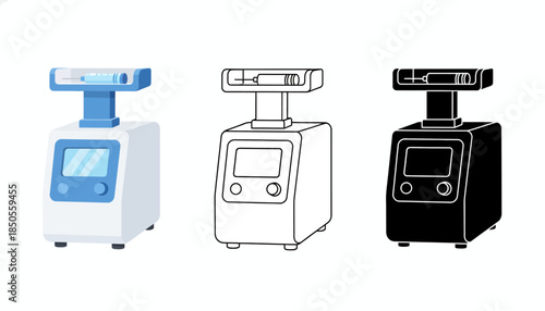 Three Microwave Ovens in Various Line Art Styles on White Background