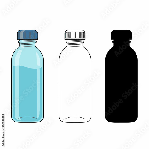 Three bottles in different shades and designs are illustrated side by side against a clean white background