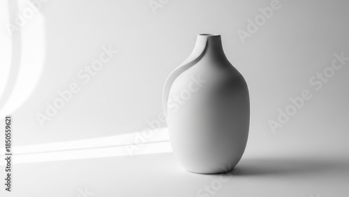 Elegant White Ceramic Vase with Subtle Shadows on a Minimalist Background.