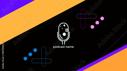 ABSTRACT PODCAST DARK BACKGROUND WITH GEOMETRIC SHAPES BLUE ORANGE PURPLE COLORFUL SIMPLE TEMPLATE DESIGN VECTOR. GOOD FOR COVER DESIGN, BANNER, WEB,SOCIAL MEDIA