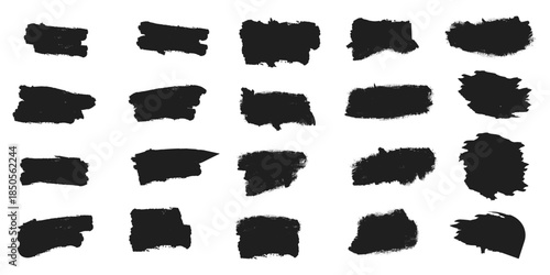 Collection of 20 black brush stroke shapes on white background