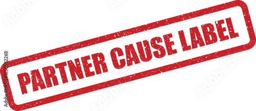 Distressed rectangular stamp featuring Partner Cause Label for humanitarian initiatives and community support