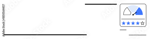 Performance evaluation concept. Performance indicators include star-based rating and speedometer gauge for analysis. Performance tracking for business trends, customer satisfaction, and analytics