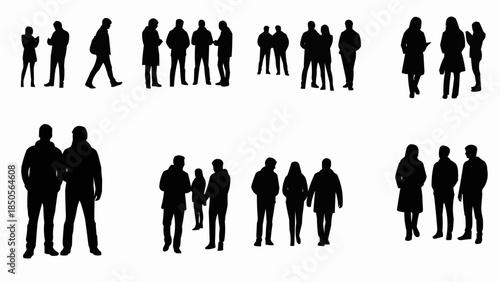Collection of Black Silhouettes of People in Various Poses.