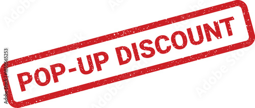 Distressed red rubber stamp displaying POP UP DISCOUNT text, suitable for temporary sales and promotional campaigns