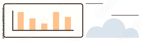 Bar chart enclosed in a simple frame paired with a cloud element. Ideal for analytics, cloud computing, data visualization, business performance, SaaS platforms, technology, simple flat metaphor