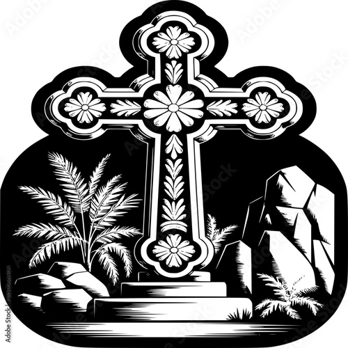 Vintage vector illustration of Jesus Christ on the cross