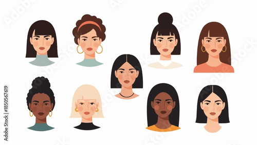 Diverse group of women's portraits showcasing different hairstyles and ethnicities
