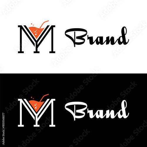 Letter MY logo With Glass of drink shape for food and drink business