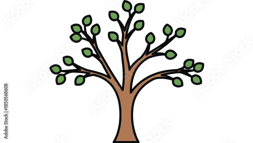 Stylized illustration of a tree with brown trunk and green leaves, representing growth and nature