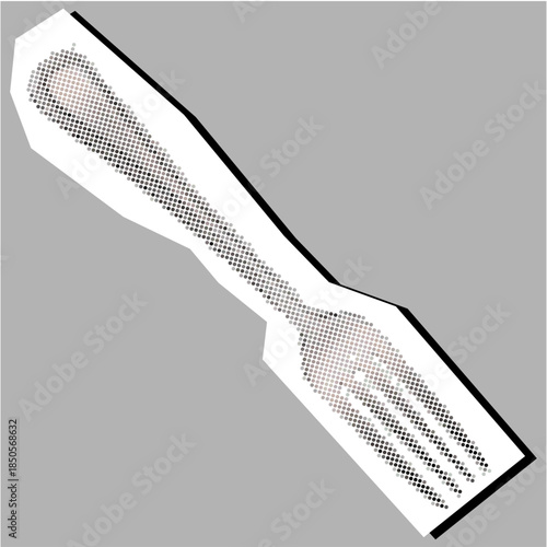 Fork Halftone Dotted Collage Element Pointillize in Paper Torn vector for culinary art. Ideal for restaurant menus, modern kitchen decor, and abstract dining themes.