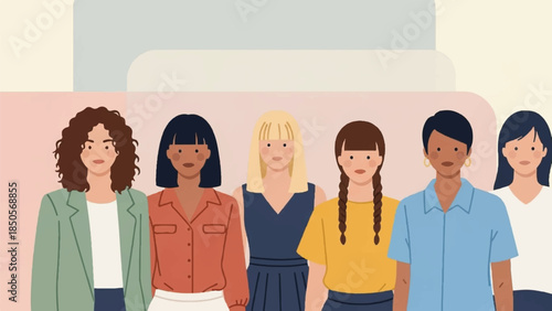 Vibrant illustration of diverse women united, symbolizing empowerment, inclusivity, and community spirit for global connection