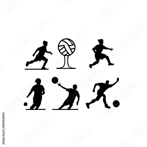 Silhouettes of volleyball players in action