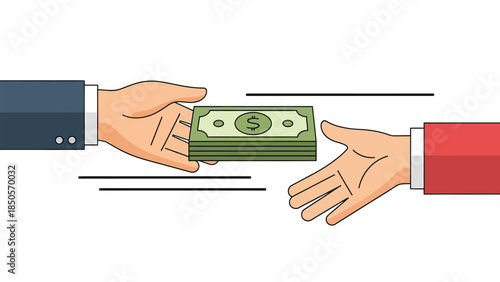 Hands Exchanging Stack of Cash Money Business Transaction Payment Salary Investment Concept