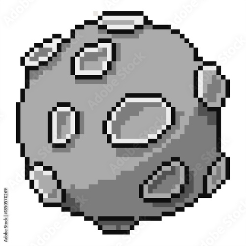 Pixel asteroid vector for space shooters and sci-fi games. Ideal for symbolizing meteors, cosmos hazards, galaxy exploration, and retro arcade danger.