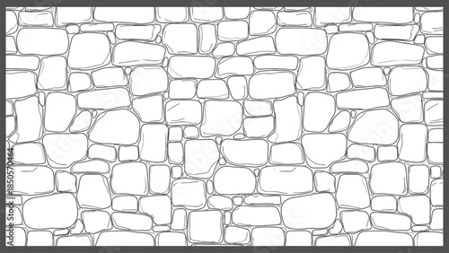 Seamless stonework pattern black and white hand-drawn vector stone wall texture
