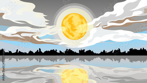 Sun reflection over water landscape Vector