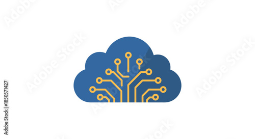 cloud computing icon with abstract yellow circuit board pattern simple flat design on white background for data storage and ai technology