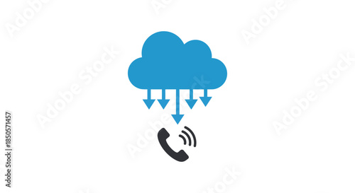 cloud phone service icon showing data arrows streaming to handset symbolizing voip calling telecom backup and hosted contact center