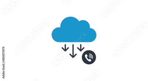 cloud telephony service icon with blue cloud and phone symbol illustrating voip communication call center support and data backup