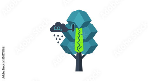 co2 absorption tree infographic showing carbon capture and photosynthesis process educational climate change concept for sustainability reports