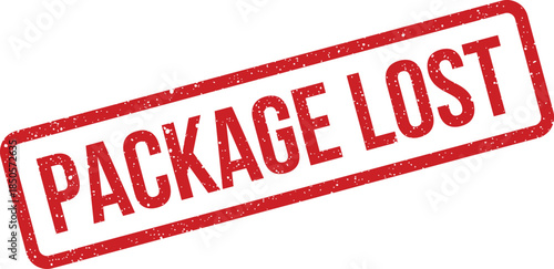 Distressed red stamp text confirming package lost within a rectangular boundary for failed delivery
