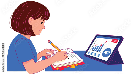 Young Person Learning Online with Tablet and Notebook for Digital Education and Remote Study Concepts