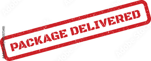 Distressed rubber stamp featuring PACKAGE DELIVERED message for confirmed order fulfillment status