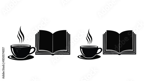 Coffee and open books in a striking dark silhouette