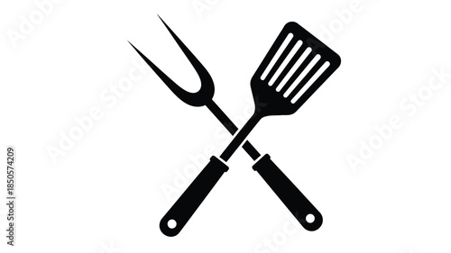 Black fork and spatula crossed a cooking utensil design silhouette