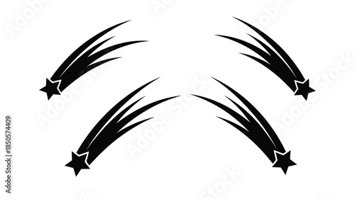 Four shooting stars with trails a striking black and white silhouette