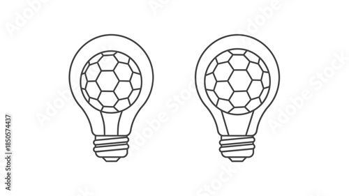 Two lightbulbs containing soccer balls a creative idea illustration silhouette