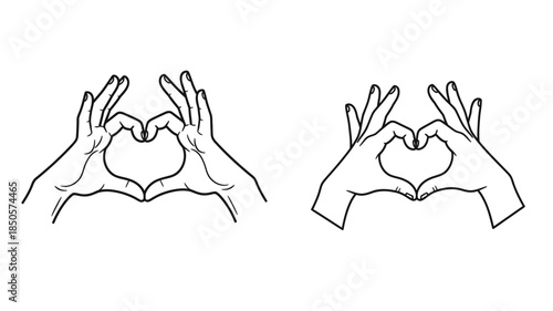 Two pairs of hands forming heart shapes a delicate line art silhouette