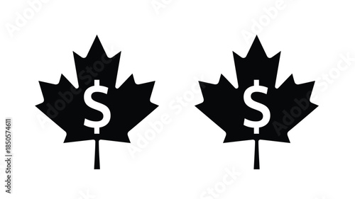 Two maple leaves with dollar signs a symbolic Canadian financial image silhouette