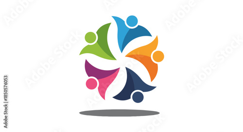 community teamwork logo of diverse colorful people forming a circular unity symbol on white background ideal for nonprofit branding