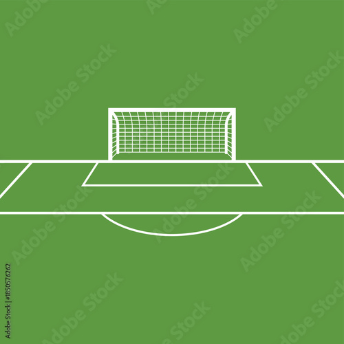 A vibrant green grass tennis court and soccer football field feature a white goal net and sports lines ready for a professional championship match or team competition