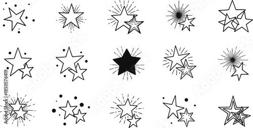 Collection of handdrawn star icons isolated on white background a set of doodle star illustrations with different styles, perfect for adding a touch of whimsy