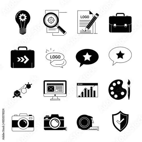 Dynamic collection of business and creative icons, perfect for websites, presentations, and marketing materials in a modern, minimalist style