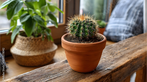 Wallpaper Mural CactusInPotOnWoodenWindowsill Torontodigital.ca