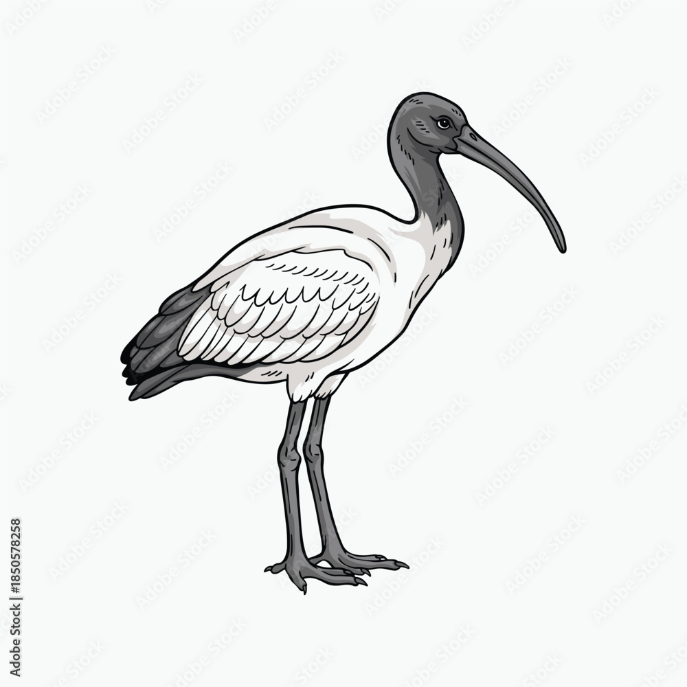 Obraz premium Australian white ibis illustration, side view of Threskiornis molucca bird on white background