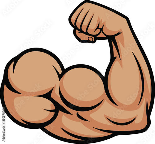 Flexed Muscular Arm Illustration, Strength and Fitness Power Graphic, Bicep Muscle Bodybuilding Symbol, silhouette, illustration, vector