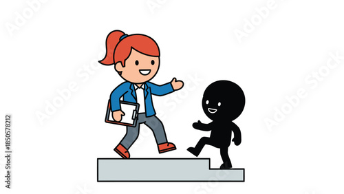 Businesswoman Helping Silhouette Character Climb Stairs Mentorship Support Career Growth Success Concept