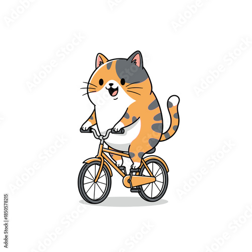 Adorable cartoon cat merrily rides a bicycle, creating a delightful and playful scene that brings