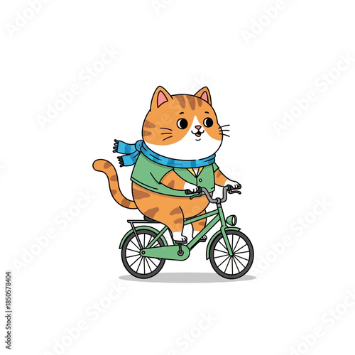 Whimsical feline cyclist enjoys an afternoon ride with cheerful enthusiasm and style