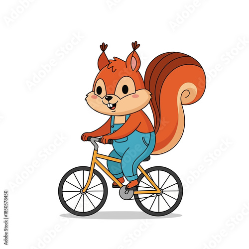 Whimsical squirrel illustration enjoying a leisurely bicycle ride in the sun  adorable vector art