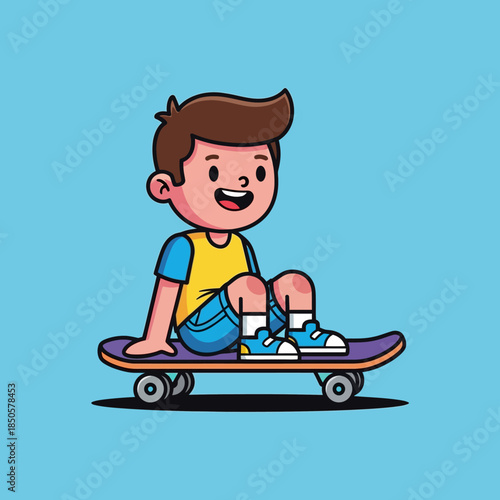 Cartoon depiction of youthful exuberance and playful adventure on a skateboard experience