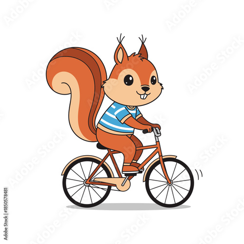 Cartoon squirrel riding a bicycle in a charming playful adventure illustration full of joy